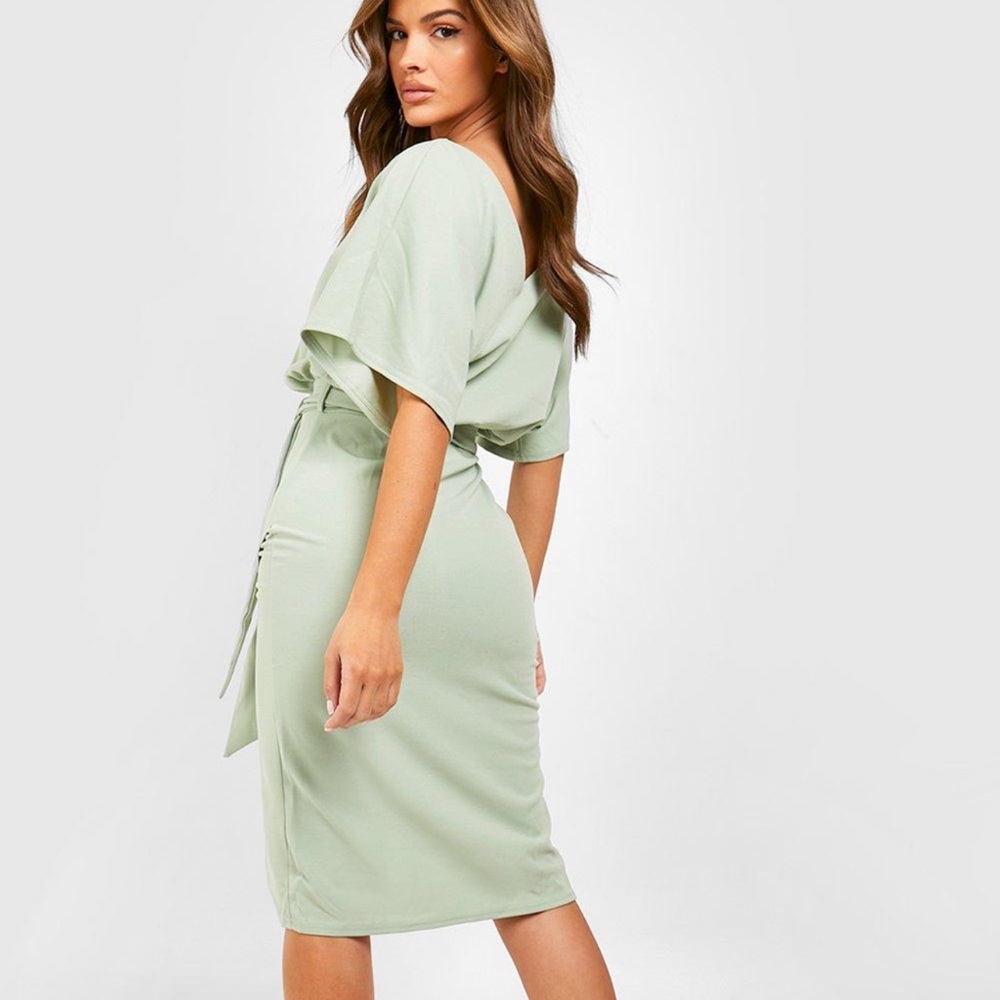 NWT Boohoo Kimono tie belt midi dress US 12 - Picture 2 of 5